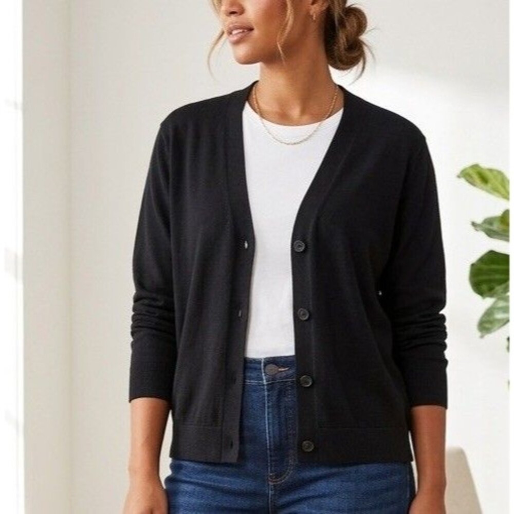 A New Day Cardigan Sweater Womens Plus 3X Black Button Front Minimal Casual New